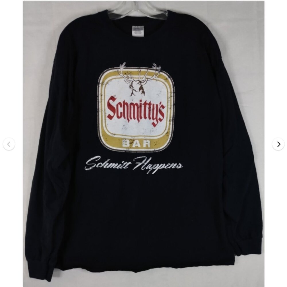 Schmitty's Bar Long Sleeve T-shirt Schmitt Happens Mens XL Black Graphic Tee SNL